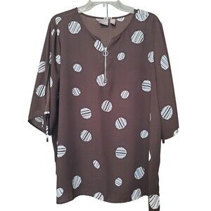 Chico's Brown Slit-Tie-Sleeve Quarter-Zip Semi-Sheer Chiffon Tunic Size 3 (XL)